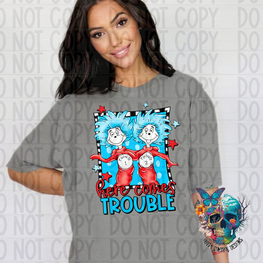 Here Comes Trouble Ready to Press Sublimation and DTF Transfer