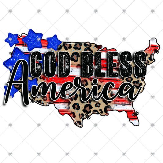 God Bless America Leopard USA Ready To Press Sublimation and DTF Transfer