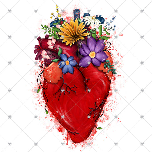 Heart with Splatter/Flowers Ready To Press Sublimation and DTF Transfer