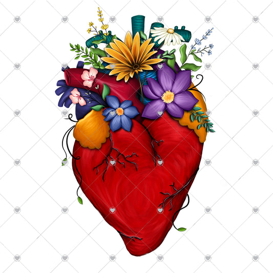 Heart with Flowers Ready To Press Sublimation and DTF Transfer