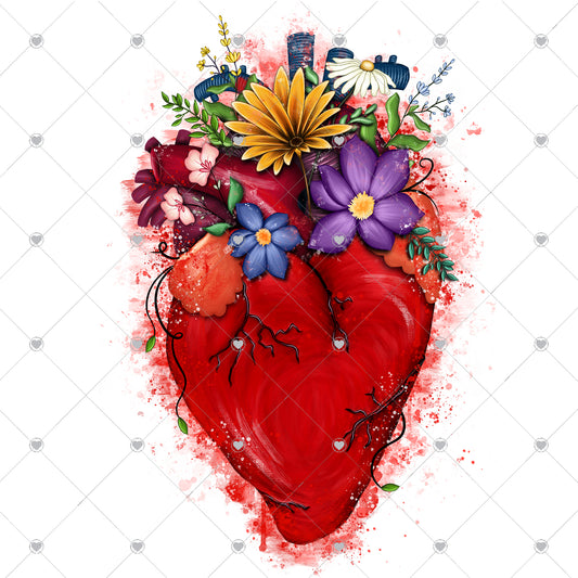 Heart with Flowers/Splatter Ready To Press Sublimation and DTF Transfer