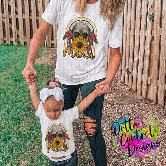 Mama and Mini Skull Sunflower Ready to Press Sublimation and DTF Transfer