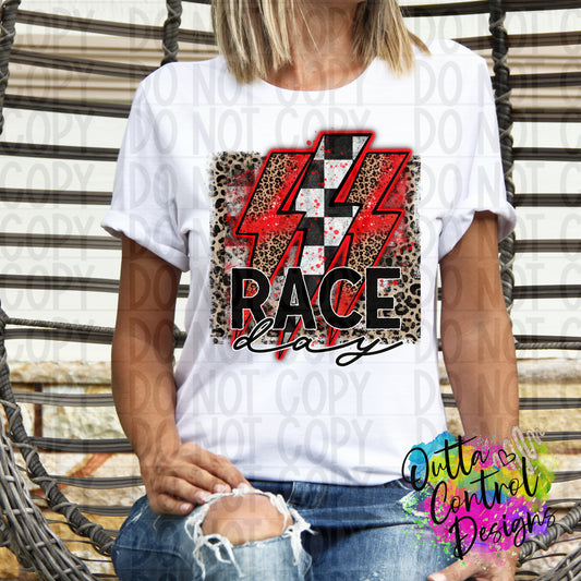 Race Day Bolt Leopard Red Ready To Press Sublimation and DTF Transfer