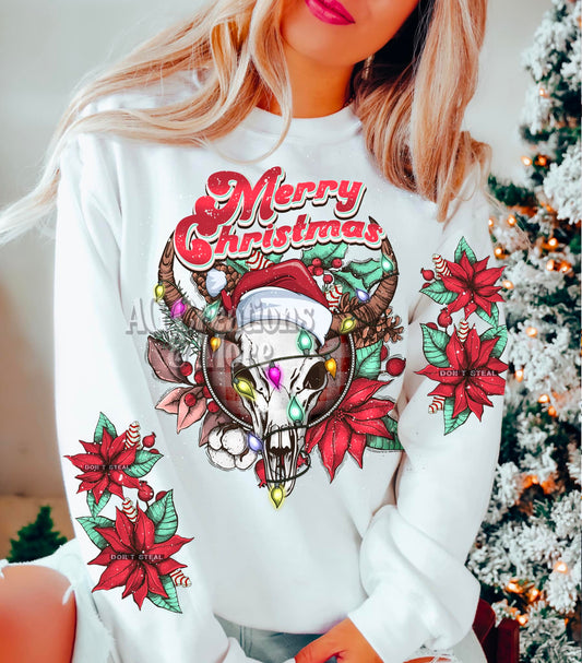 Merry Christmas Cow Skull Ready to Press Sublimation and DTF Transfer