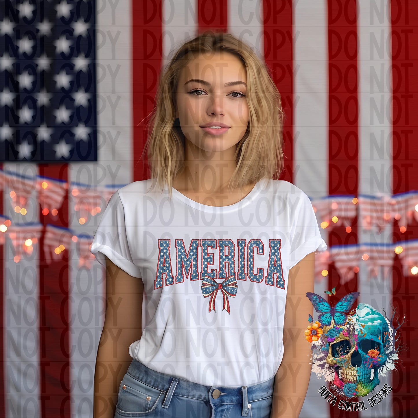 America with Ribbon Ready to Press Sublimation and DTF Transfer