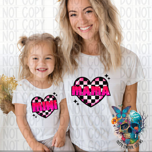 Mama and Mini Checkered Heart Ready to Press Sublimation and DTF Transfer