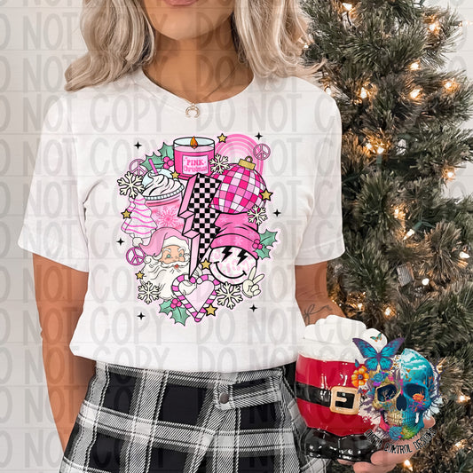 Pink Retro Christmas Collage Ready to Press Sublimation and DTF Transfer