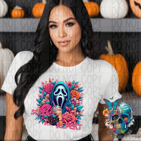 Sip Scream Repeat Horror Ready to Press Sublimation and DTF Transfer