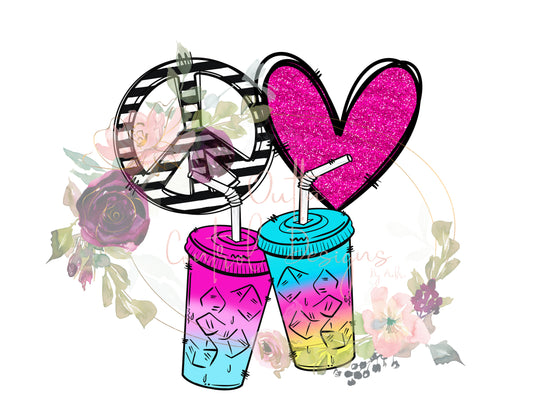 Peace Love Coffee Tea Colorful Ready To Press Sublimation Transfer