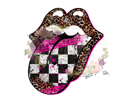 Racing Leopard Checkered Lips Ready To Press Sublimation Transfer