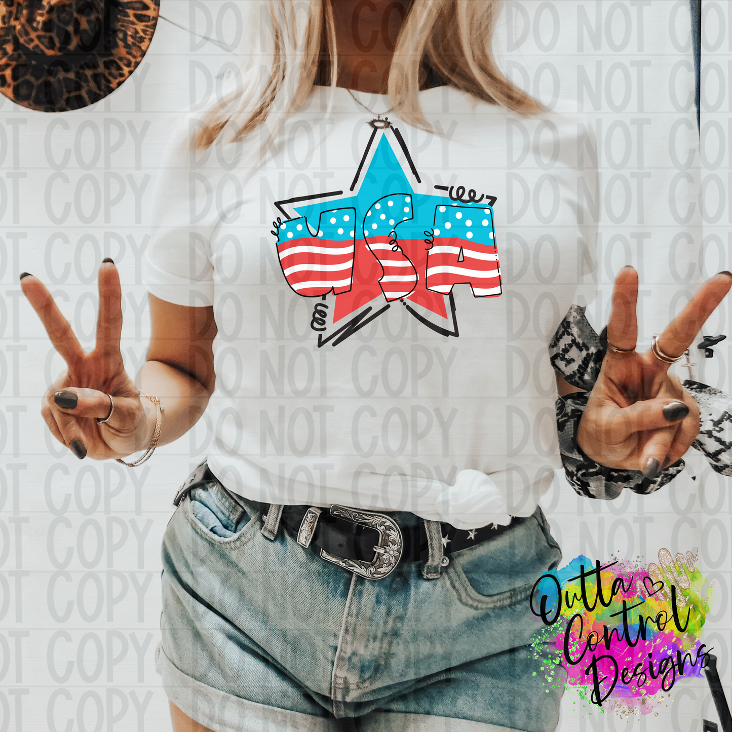 USA Doodle Star Ready To Press Sublimation and DTF Transfer