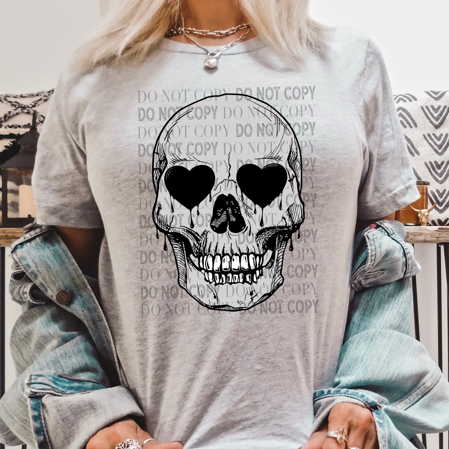 Skull with Dripping Heart Eyes Ready to Press Sublimation and DTF Transfer