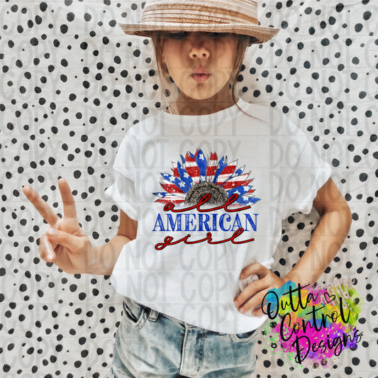 All American Girl Sunflower Ready To Press Sublimation and DTF Transfer