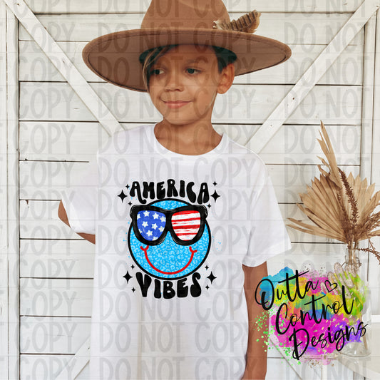 America Vibes Smile Face Blue Ready To Press Sublimation and DTF Transfer