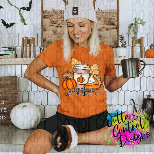 Autumn Leaves and Pumpkin Please Ready To Press Sublimation and DTF Transfer