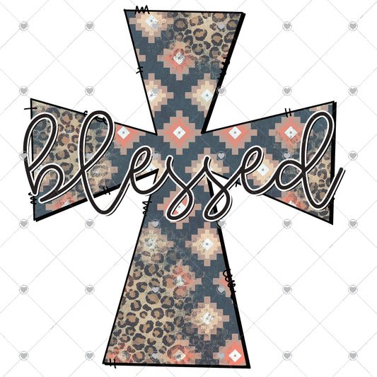 Aztec Cross Leopard Blessed Ready To Press Sublimation and DTF Transfer