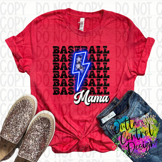 Baseball Mama Neon Blue Bolt Ready to Press Sublimation and DTF Transfer