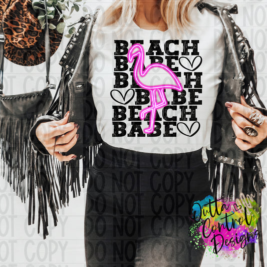 Beach Babe Flamingo Ready To Press Sublimation and DTF Transfer