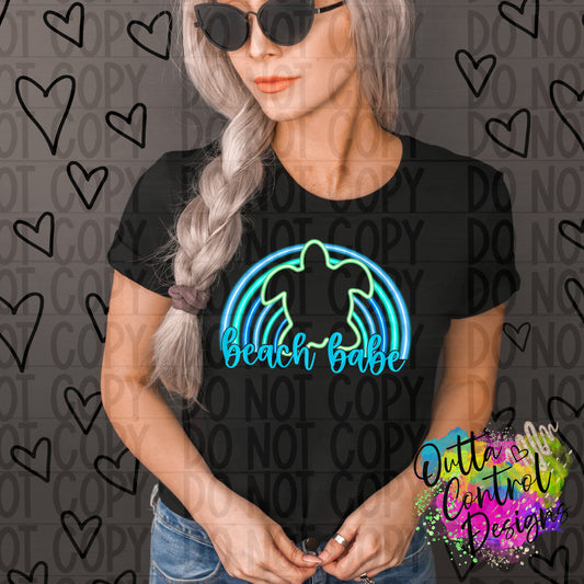 Beach Babe Turtle Neon Ready To Press Sublimation and DTF Transfer