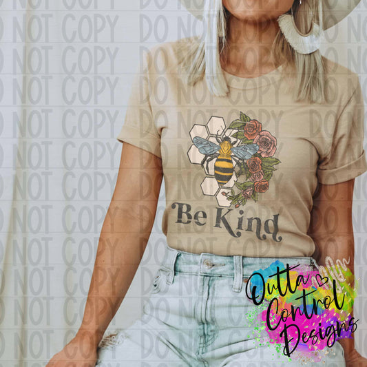 Be Kind Retro Floral Bee Ready to Press Sublimation and DTF Transfer