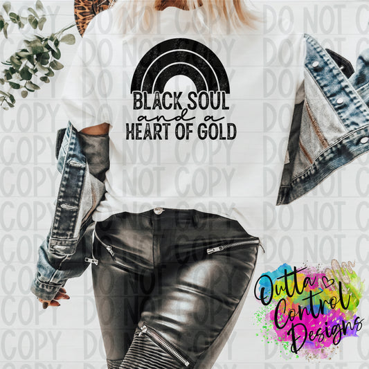 Black Soul Heart of Gold Ready To Press Sublimation and DTF Transfer
