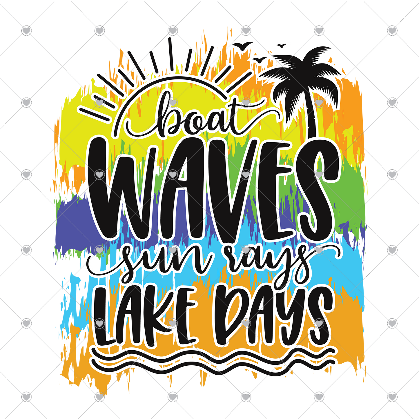 Boat Waves Sun Rays Lake Days Ready To Press Sublimation and DTF Transfer