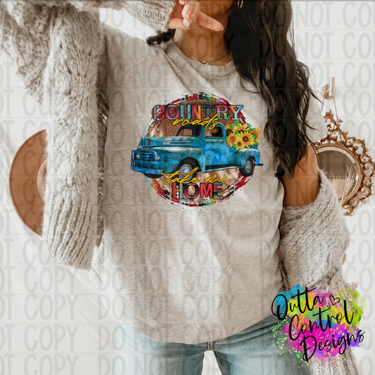 Country Roads Farm Truck Sunflowers Cow Serape Ready To Press Sublimation and DTF Transfer
