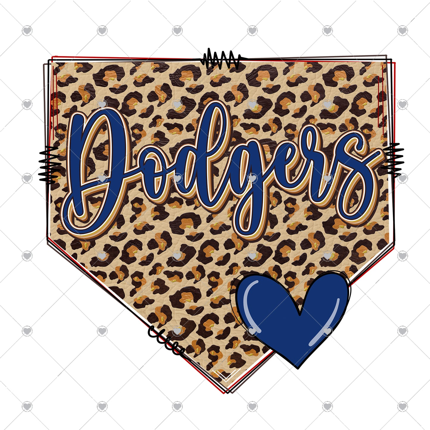 Blue Baseball Leopard Home Plate Ready To Press Sublimation and DTF Transfer