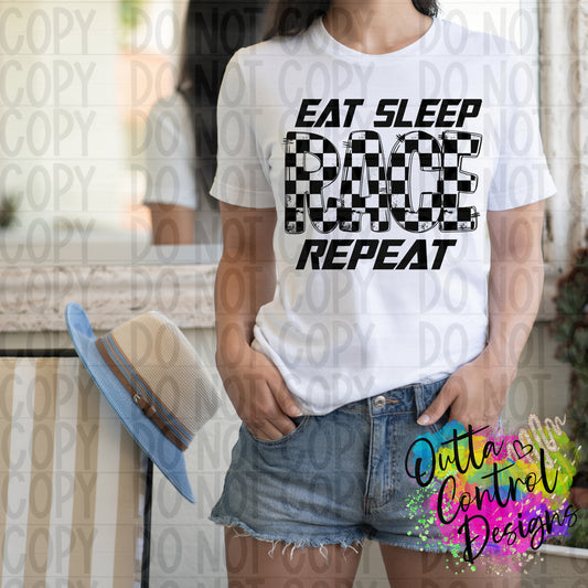 Eat Sleep Race Repeat Ready To Press Sublimation and DTF Transfer