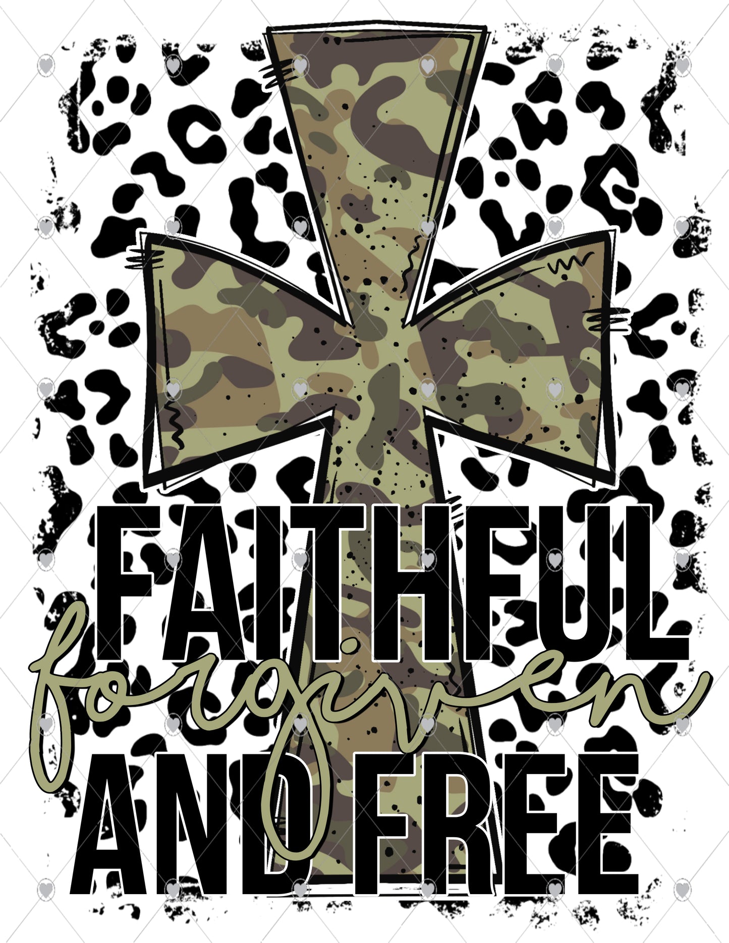 Faithful Forgiven and Free Cross Camo Ready To Press Sublimation and DTF Transfer