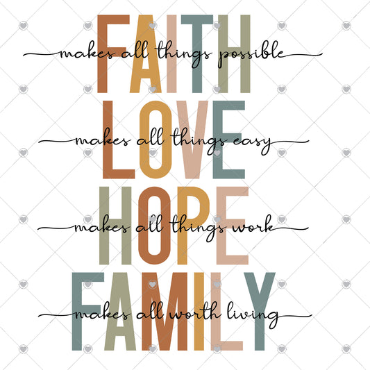 Faith Love Hope Family Ready To Press Sublimation and DTF Transfer