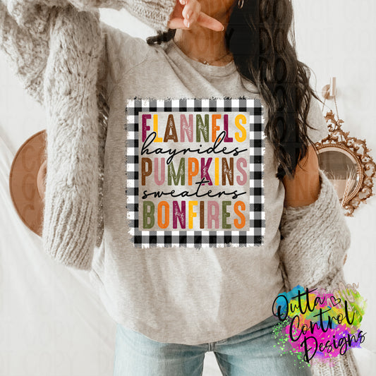 Flannels Hayrides Pumpkins Sweaters Bonfires Ready To Press Sublimation and DTF Transfer