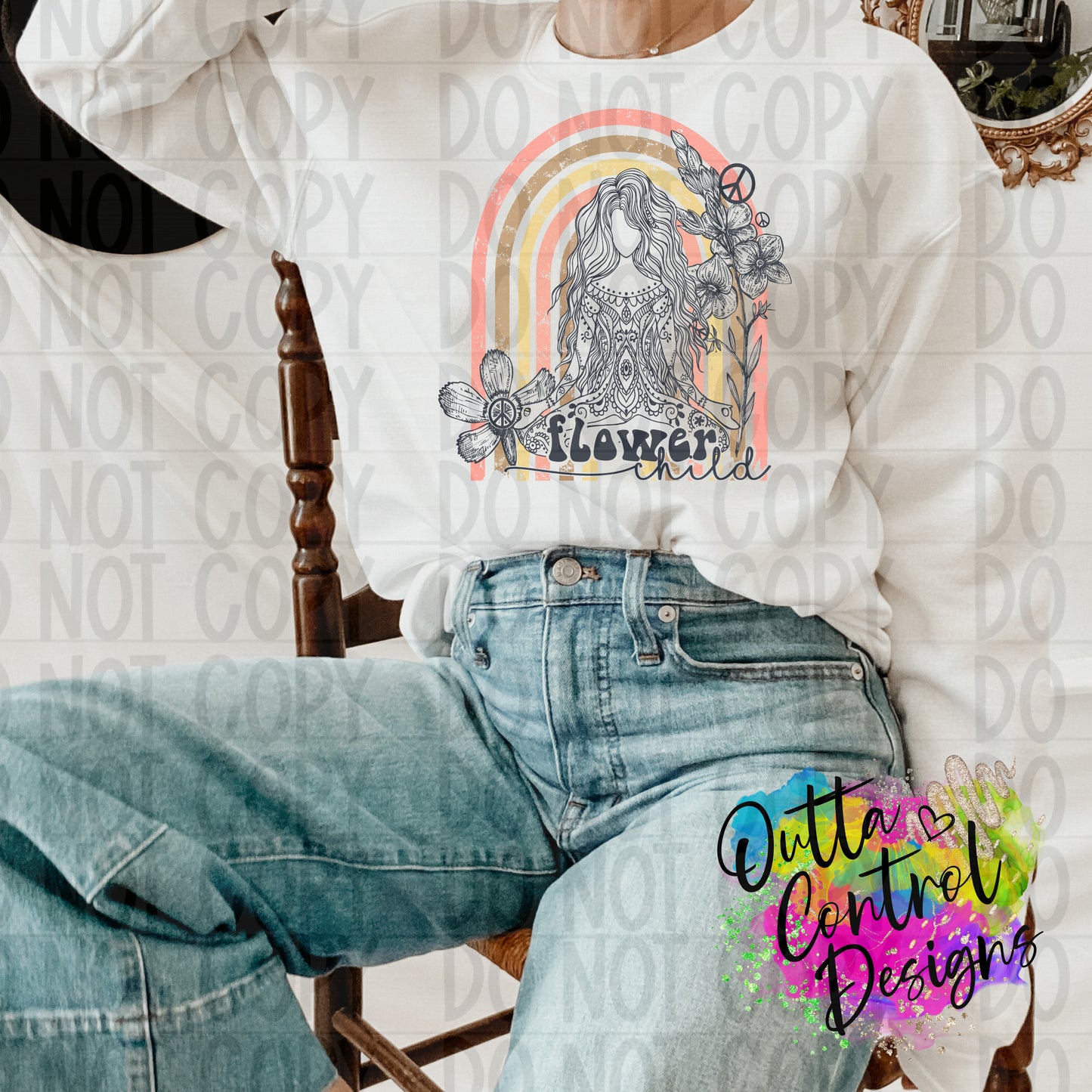 Flower Child Rainbow Ready To Press Sublimation and DTF Transfer
