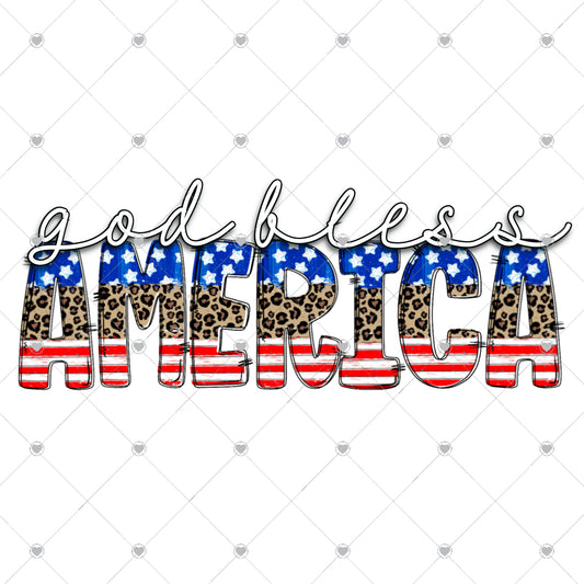 God Bless America Leopard Ready To Press Sublimation and DTF Transfer
