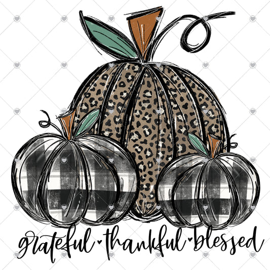Grateful Thankful Blessed | Plaid Pumpkins Ready To Press Sublimation and DTF Transfer
