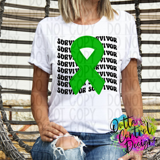 Green Ribbon Survivor Ready To Press Sublimation and DTF Transfer