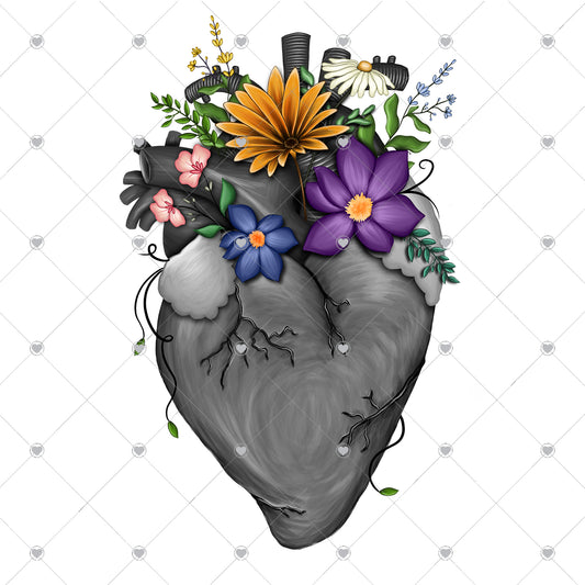 Grey Heart with Flowers 2 Ready To Press Sublimation and DTF Transfer