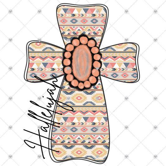 Hallelujah Tribal Pink Cross Ready To Press Sublimation and DTF Transfer