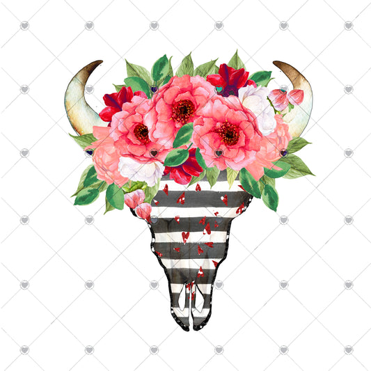 Heart Bull with Flowers Ready To Press Sublimation and DTF Transfer