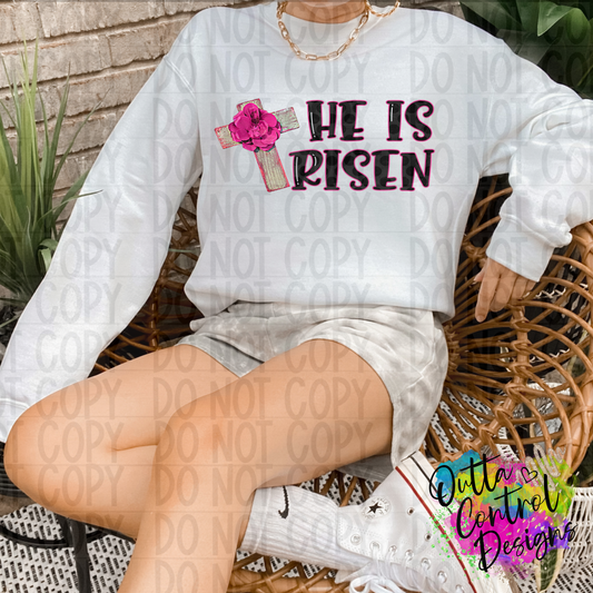 He Is Risen | Flower Cross Pink Ready To Press Sublimation and DTF Transfer