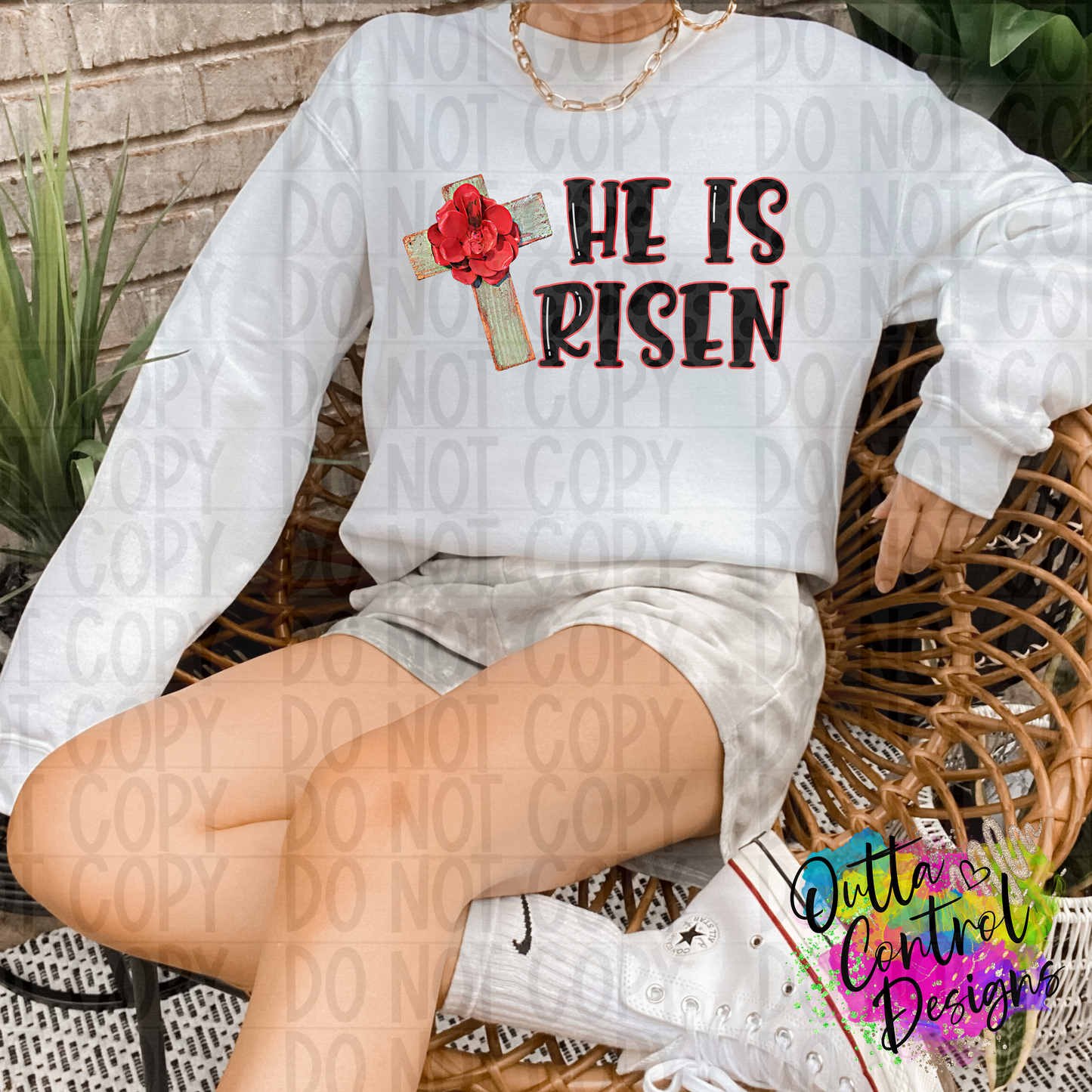 He Is Risen | Flower Cross Red Ready To Press Sublimation and DTF Transfer