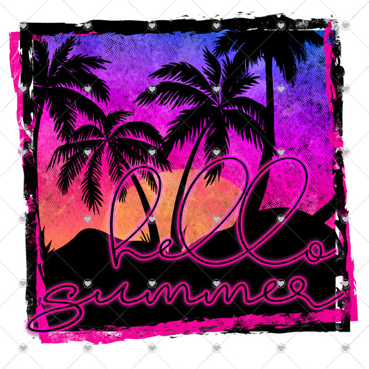 Hello Summer Black Ready To Press Sublimation and DTF Transfer