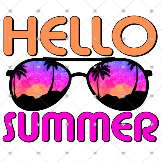 Hello Summer Sunglasses Ready To Press Sublimation and DTF Transfer