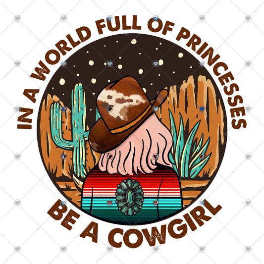 In a world full of Princesses be a Cowgirl Ready To Press Sublimation and DTF Transfer