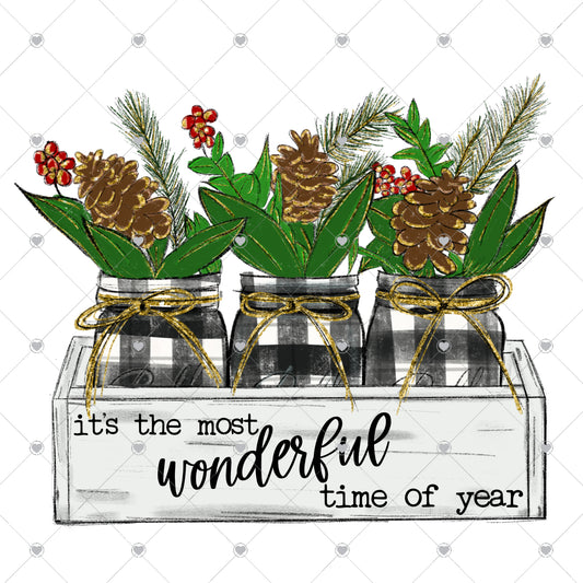 It's The Most Wonderful Time Of the Year | Plaid Mason Jars Ready To Press Sublimation and DTF Transfer