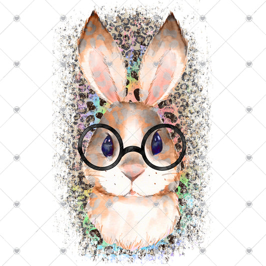 Bunny with Glasses | Colorful Leopard Ready To Press Sublimation and DTF Transfer