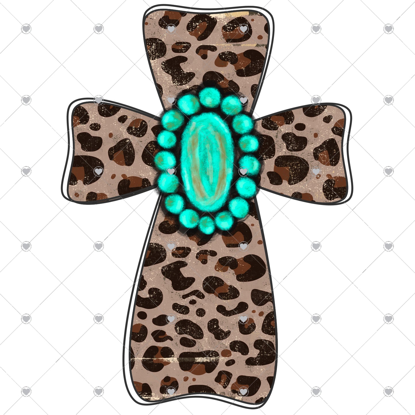 Leopard Cross With Turquoise Gem 2 Ready To Press Sublimation and DTF Transfer