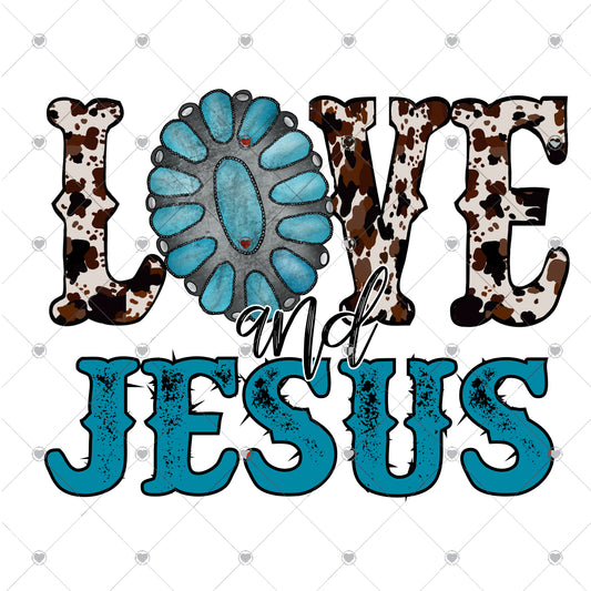 Love and Jesus Cowhide Ready To Press Sublimation and DTF Transfer