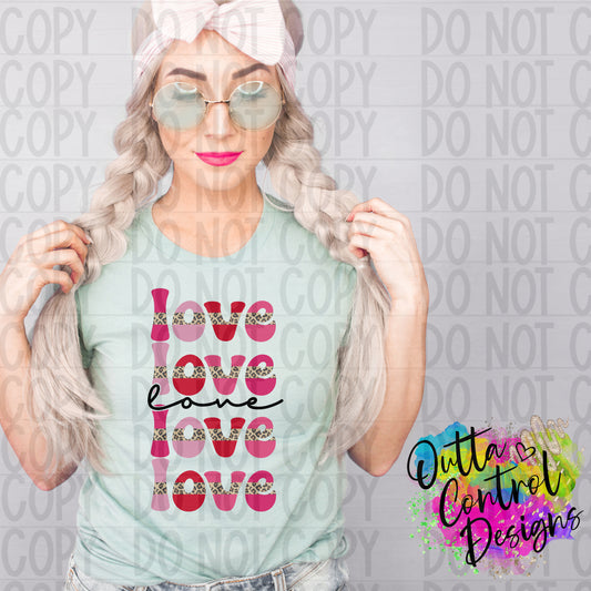 Love Stacked Leopard Ready To Press Sublimation and DTF Transfer