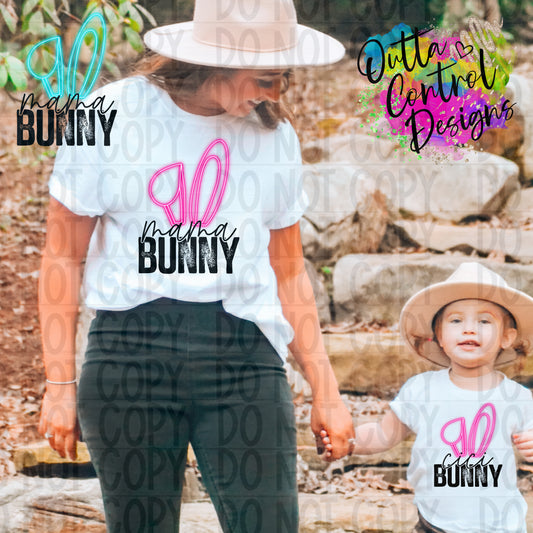 Mama and Cici Bunny Neon Ready To Press Sublimation and DTF Transfer